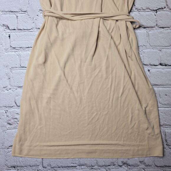La Perla Slip Style Blush Beige Cream Black Lace Sleeve Wrap Waist Dress New 44 - Picture 3 of 11
